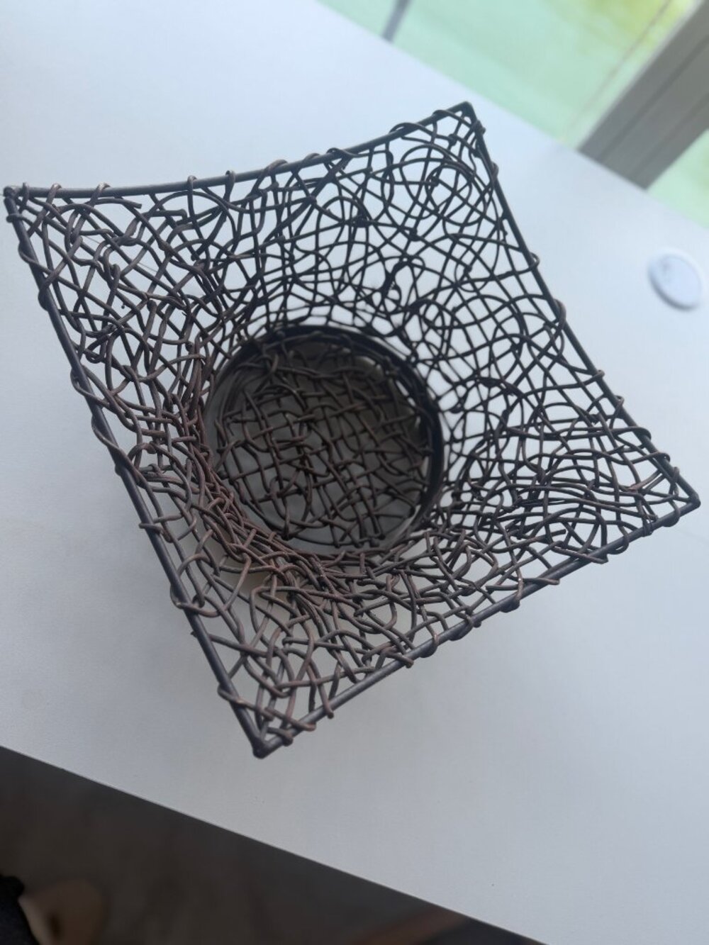 Woven Rattan Basket Bowl Dark Brown Square Decorative Catchall